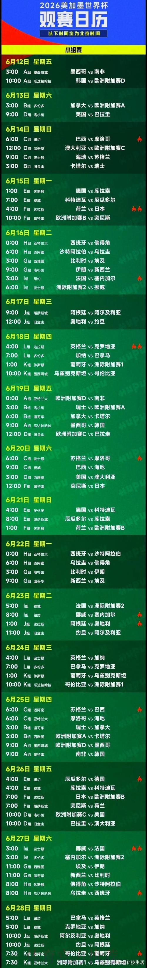 世界杯小组赛完整赛程时间表 世界杯小组赛完整赛程时间表